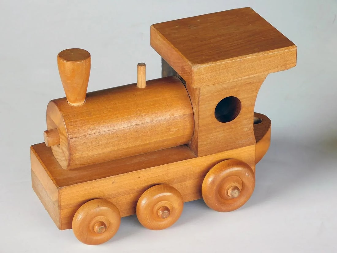 1950s Wooden Train Set Attributed to Montgomery Schoolhouse, Vermont - 5 Piece Set - 4