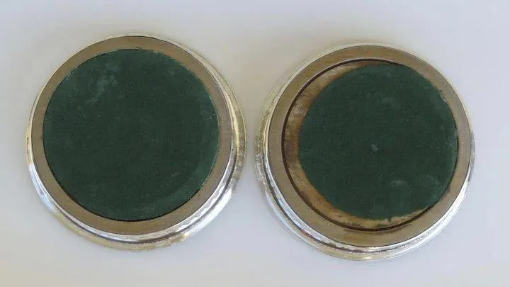 Early Sheffield Silver Wine Coasters with Silver Engraved Button and Gadrooned Border. - A Pair - 4