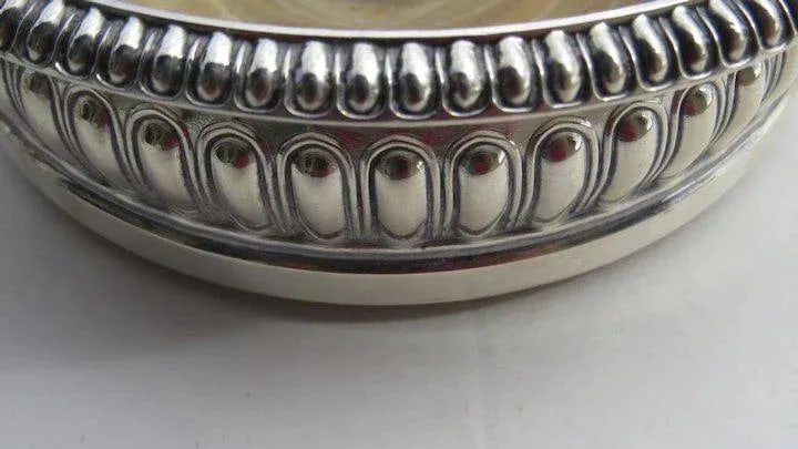 Early Sheffield Silver Wine Coasters with Silver Engraved Button and Gadrooned Border. - A Pair - 5