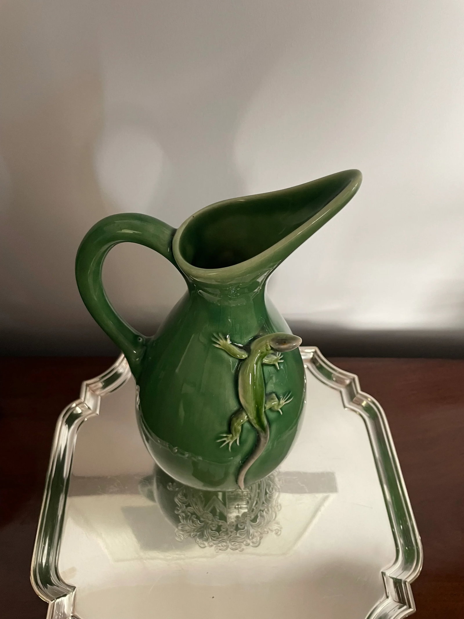Vintage Bordallo Pinneiro Majolica Pitcher With Lizard - 2