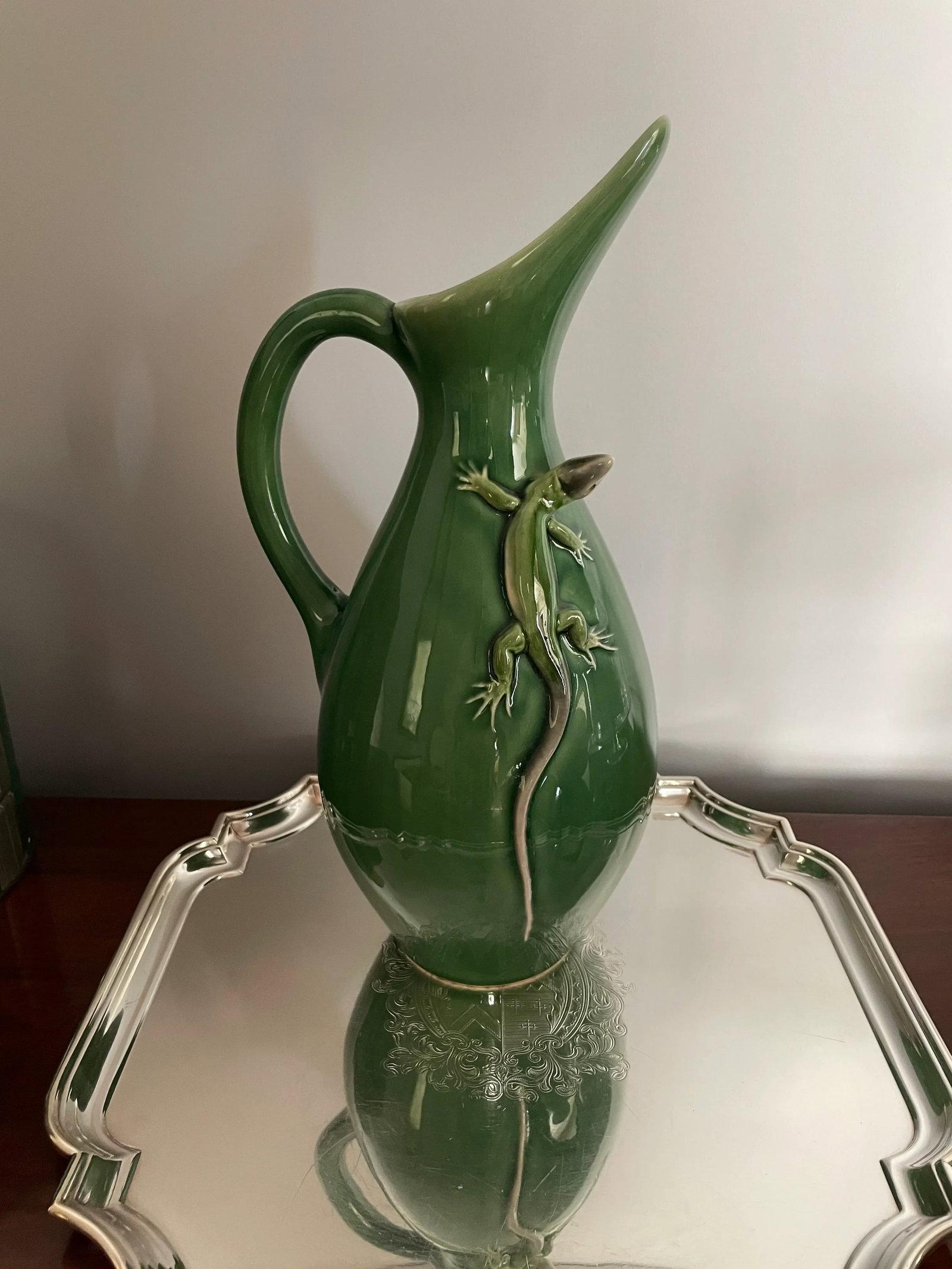 Vintage Bordallo Pinneiro Majolica Pitcher With Lizard - 6