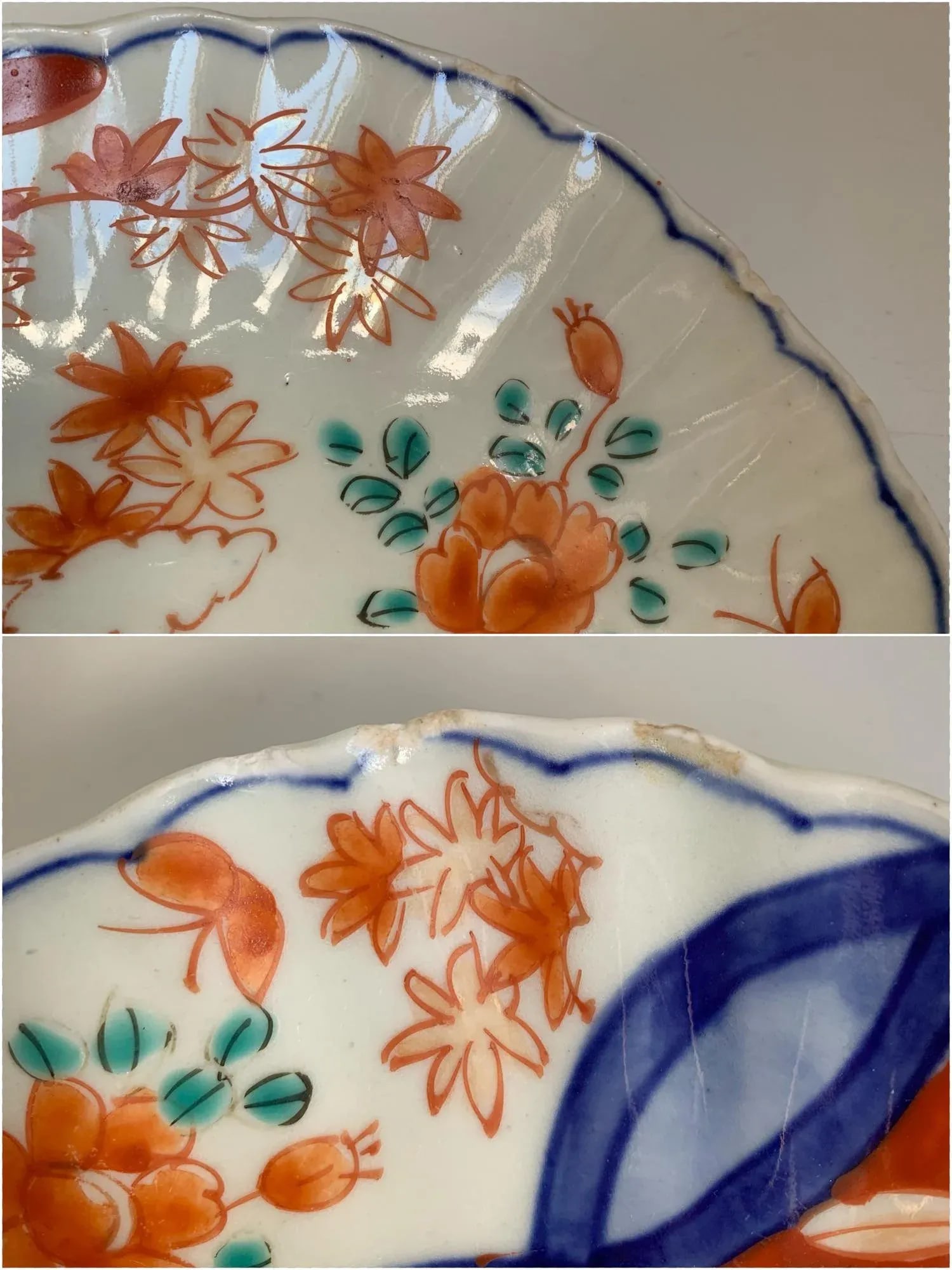 Antique Mid 19th Early Meiji Period Japanese Imari Oval Dish Charger Scalloped Rim - 11