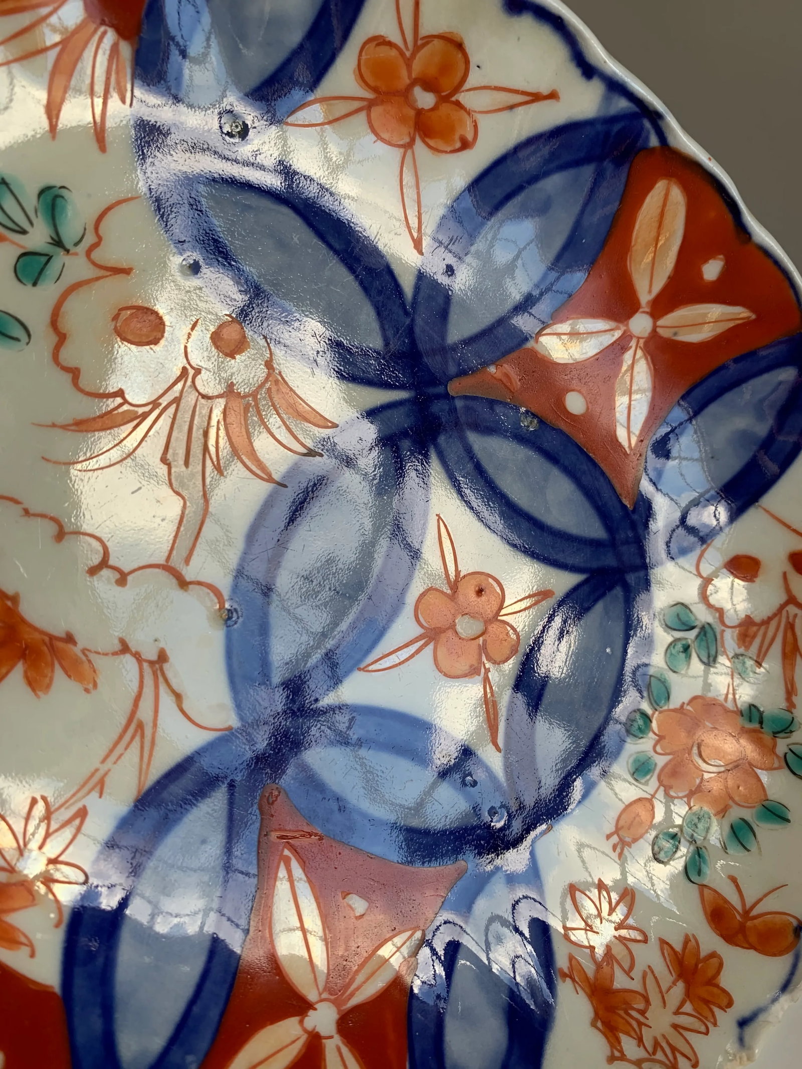 Antique Mid 19th Early Meiji Period Japanese Imari Oval Dish Charger Scalloped Rim - 12