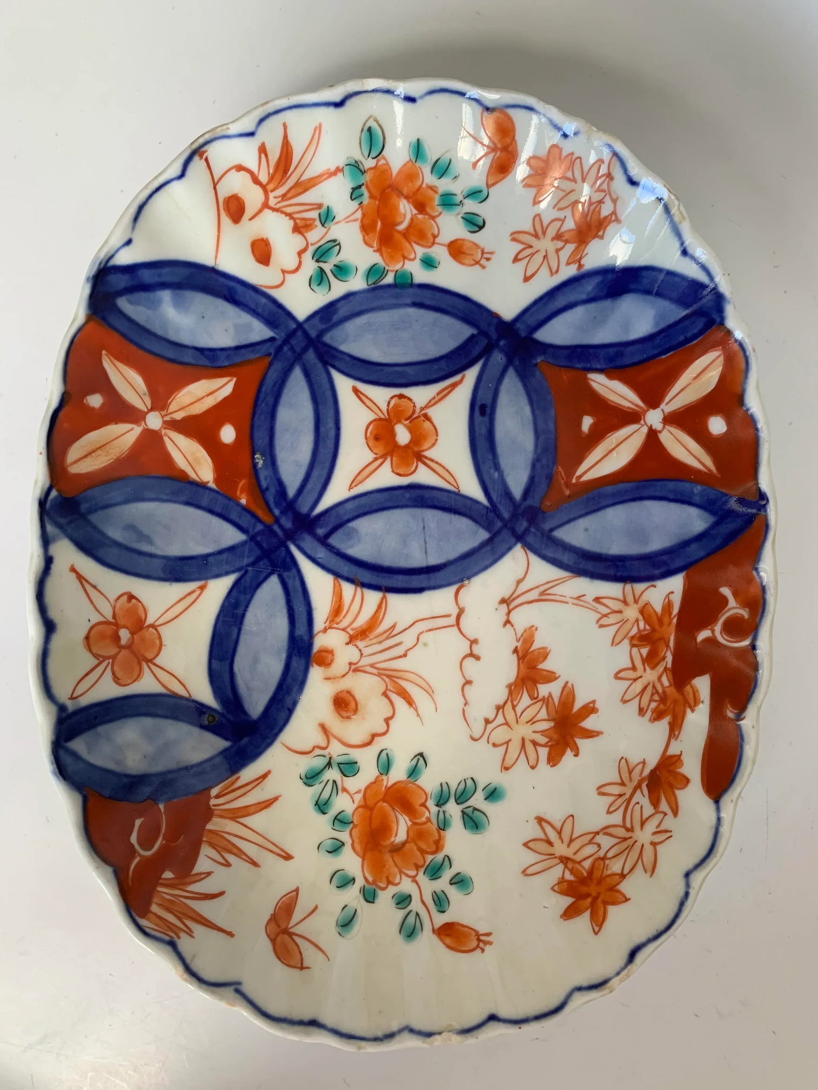 Antique Mid 19th Early Meiji Period Japanese Imari Oval Dish Charger Scalloped Rim - 3