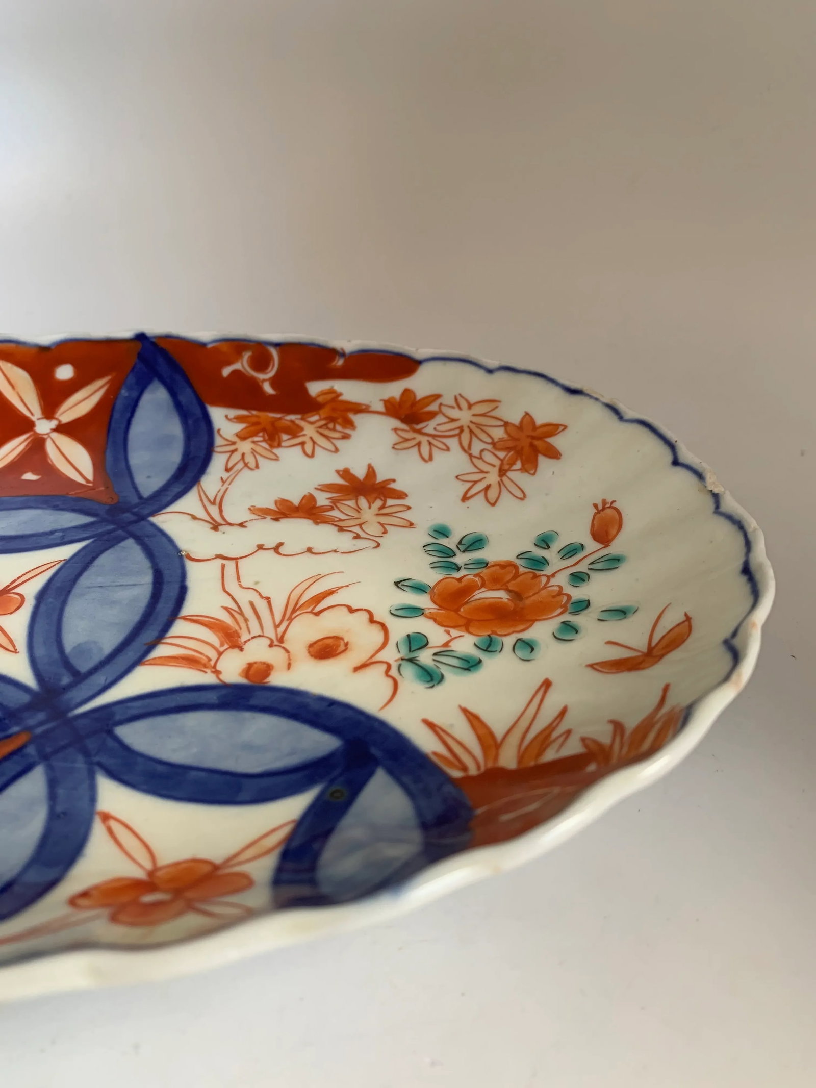 Antique Mid 19th Early Meiji Period Japanese Imari Oval Dish Charger Scalloped Rim - 5