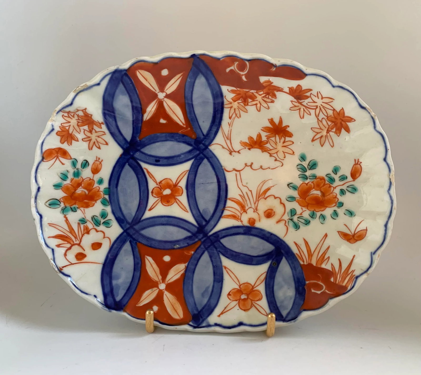 Antique Mid 19th Early Meiji Period Japanese Imari Oval Dish Charger Scalloped Rim - 6