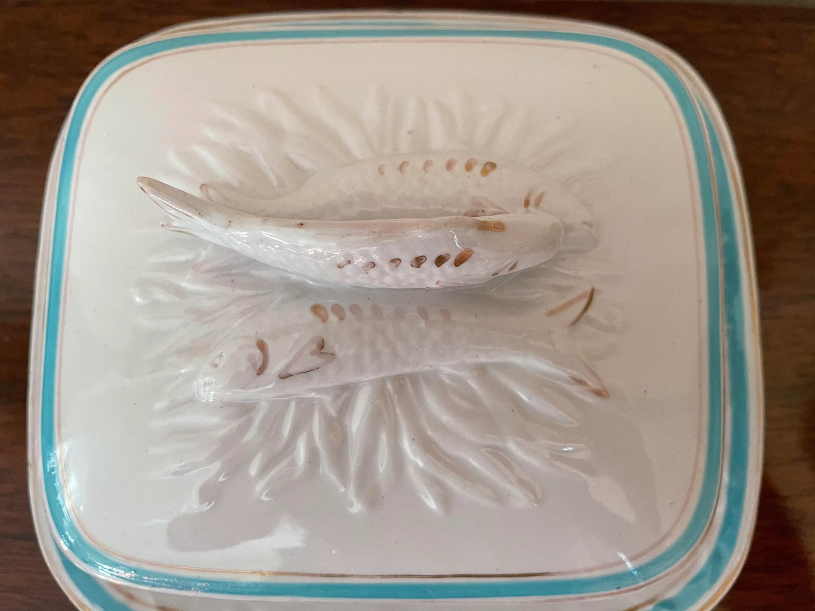 Antique Late 19th Century French Porcelain Sardine Box on Tray - 10