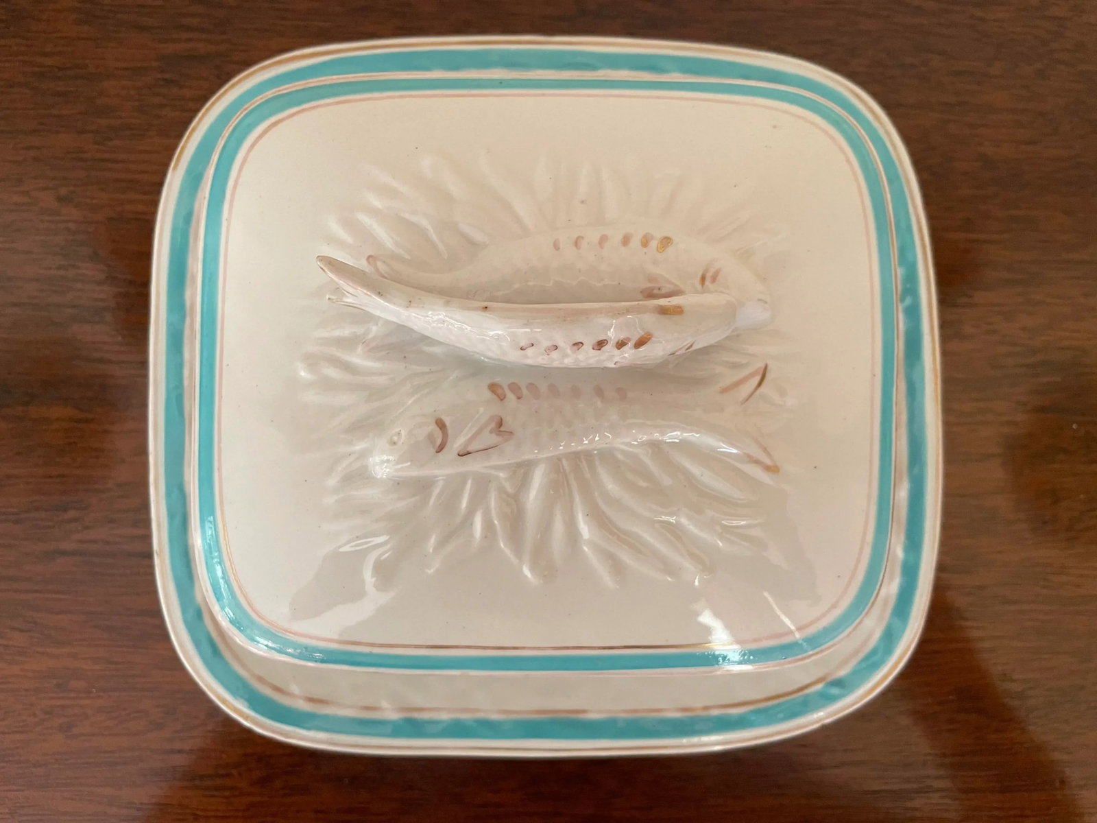 Antique Late 19th Century French Porcelain Sardine Box on Tray - 2