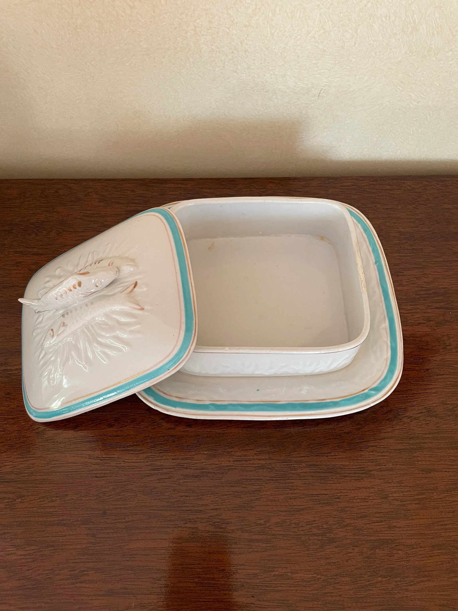 Antique Late 19th Century French Porcelain Sardine Box on Tray - 3