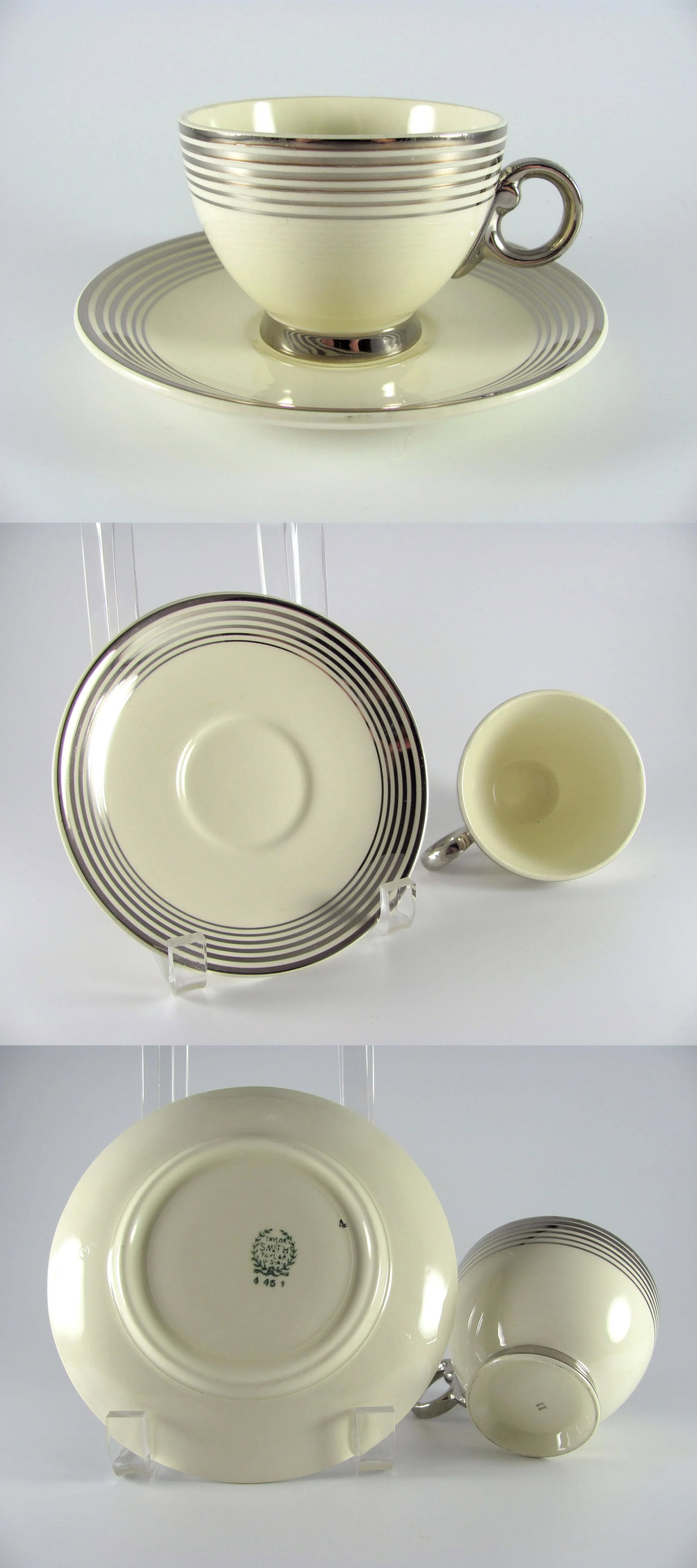 1940s Art Deco Platinum Bands Service for 4 Dinnerware Set - 28 Piece - 11