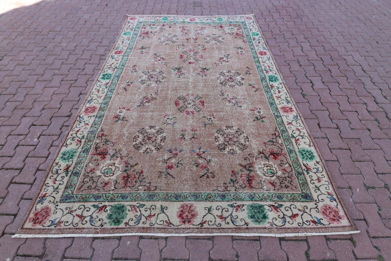 1980s English Green Floral Area Rug - 13