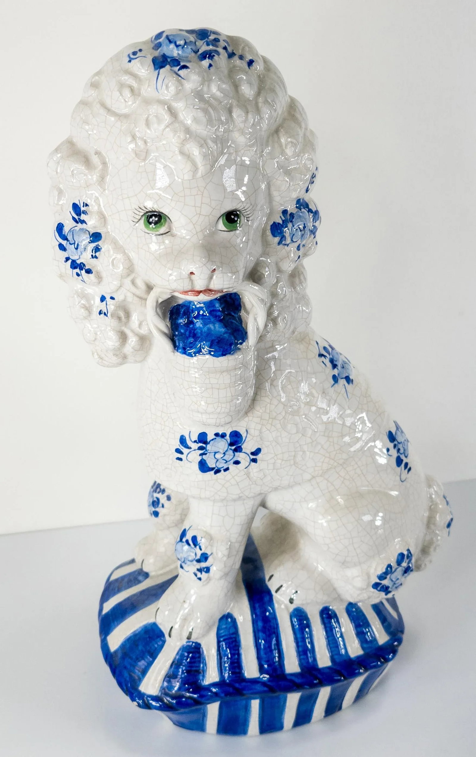Italian Mid Century Blue and White Crackle Poodle Dog - 2