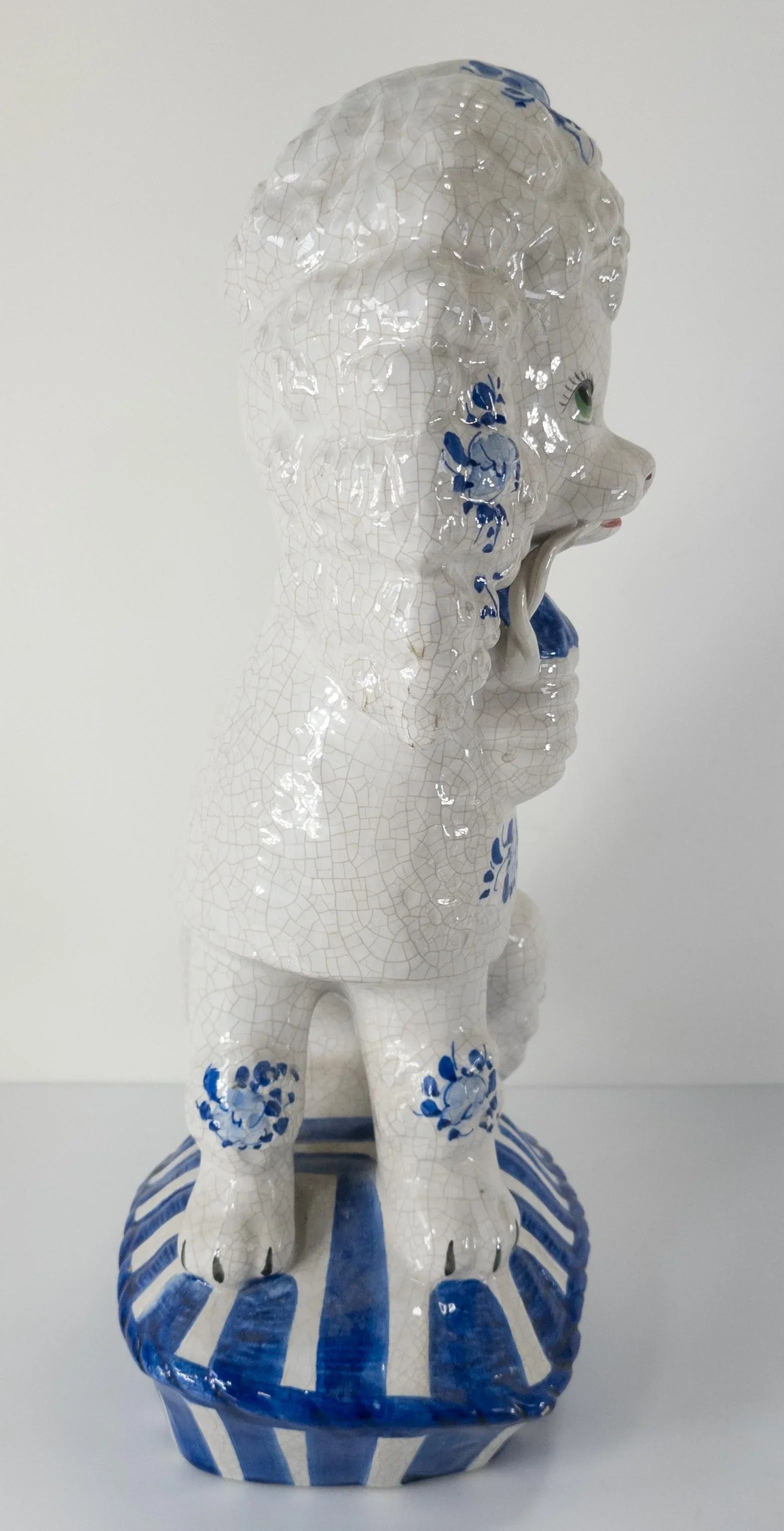Italian Mid Century Blue and White Crackle Poodle Dog - 3