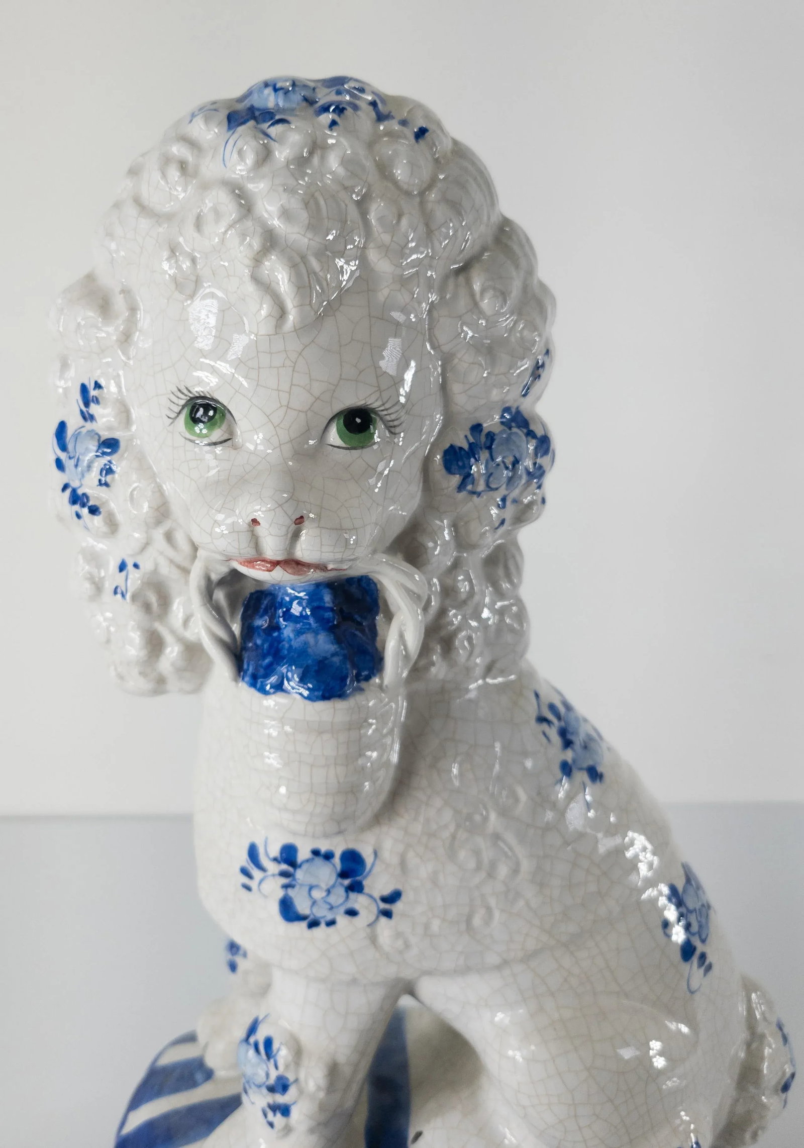 Italian Mid Century Blue and White Crackle Poodle Dog - 6