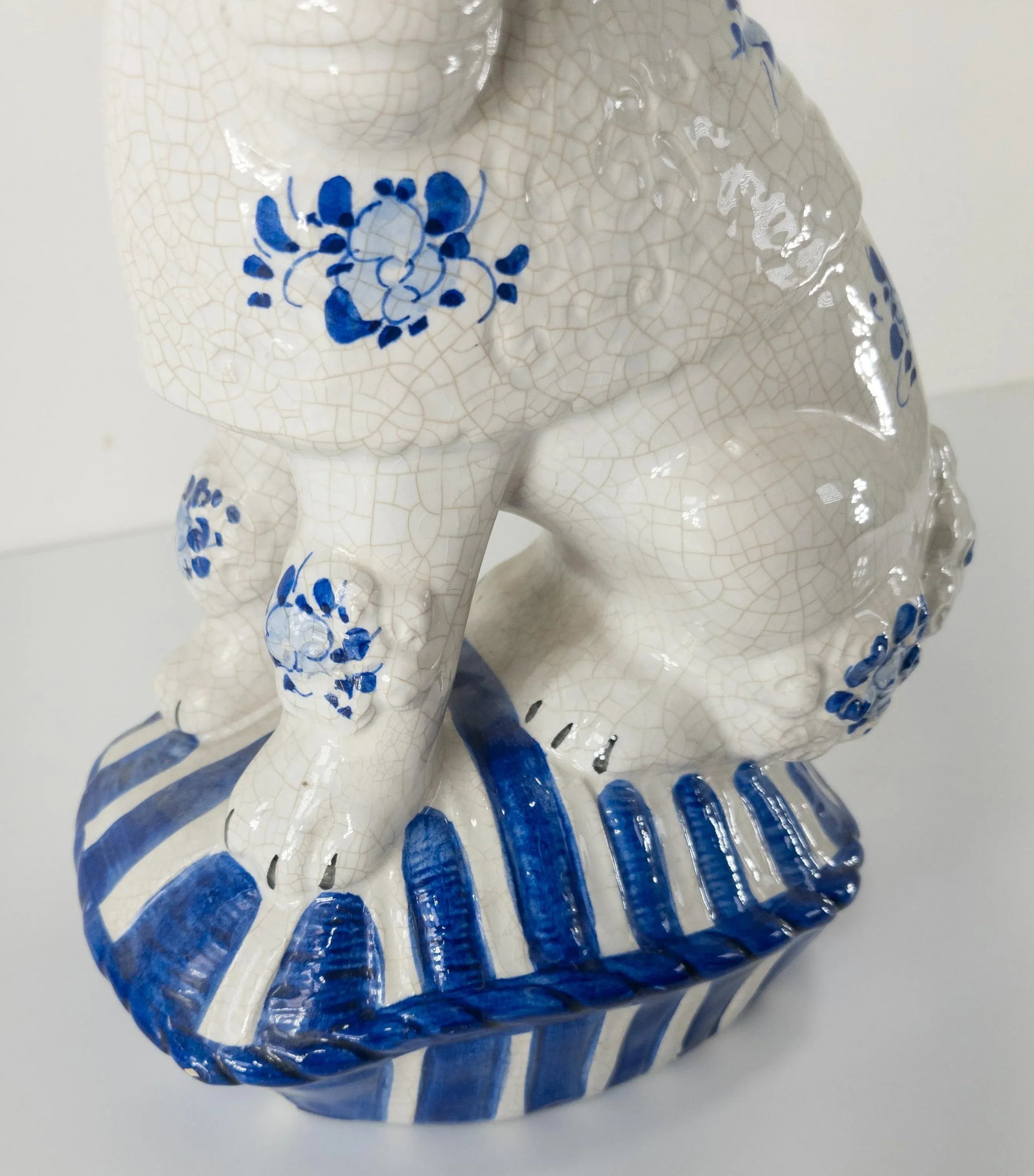 Italian Mid Century Blue and White Crackle Poodle Dog - 7