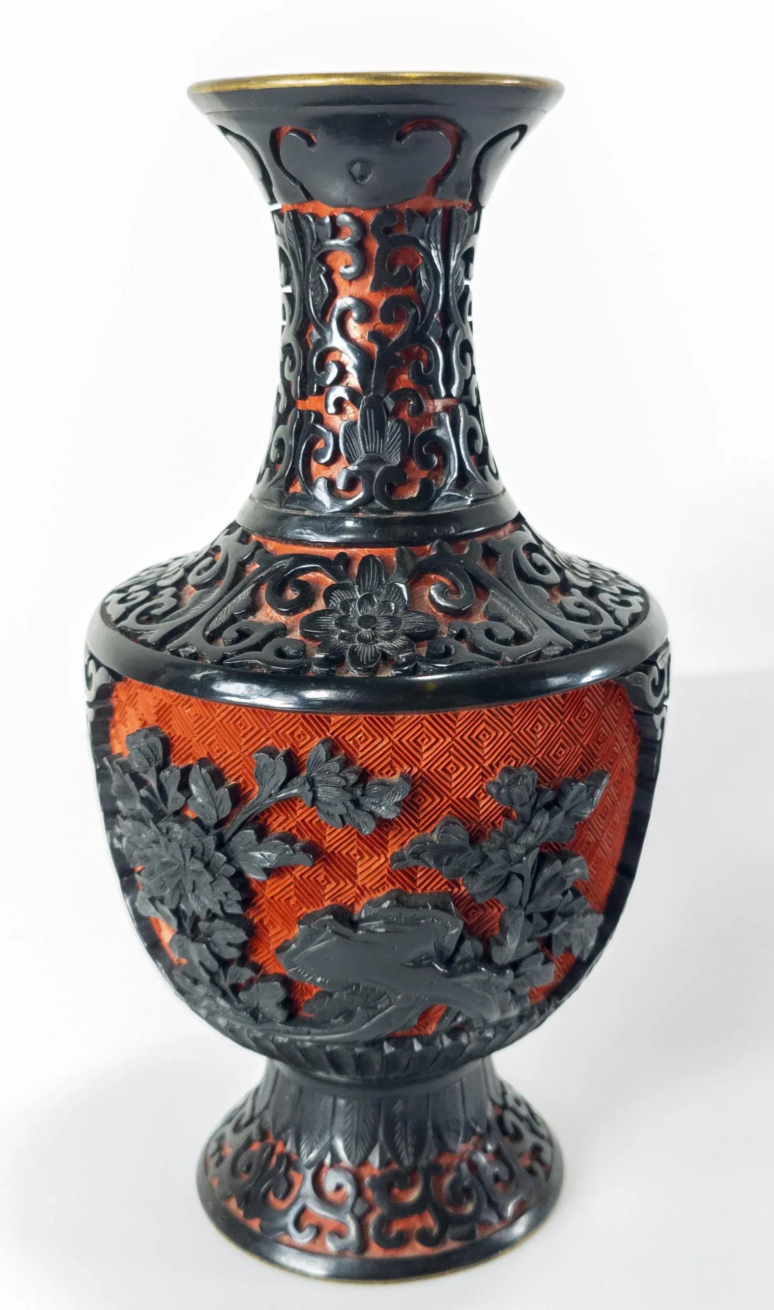 Chinese Chinoiserie Black and Red Cinnabar Lacquer Vase - 7