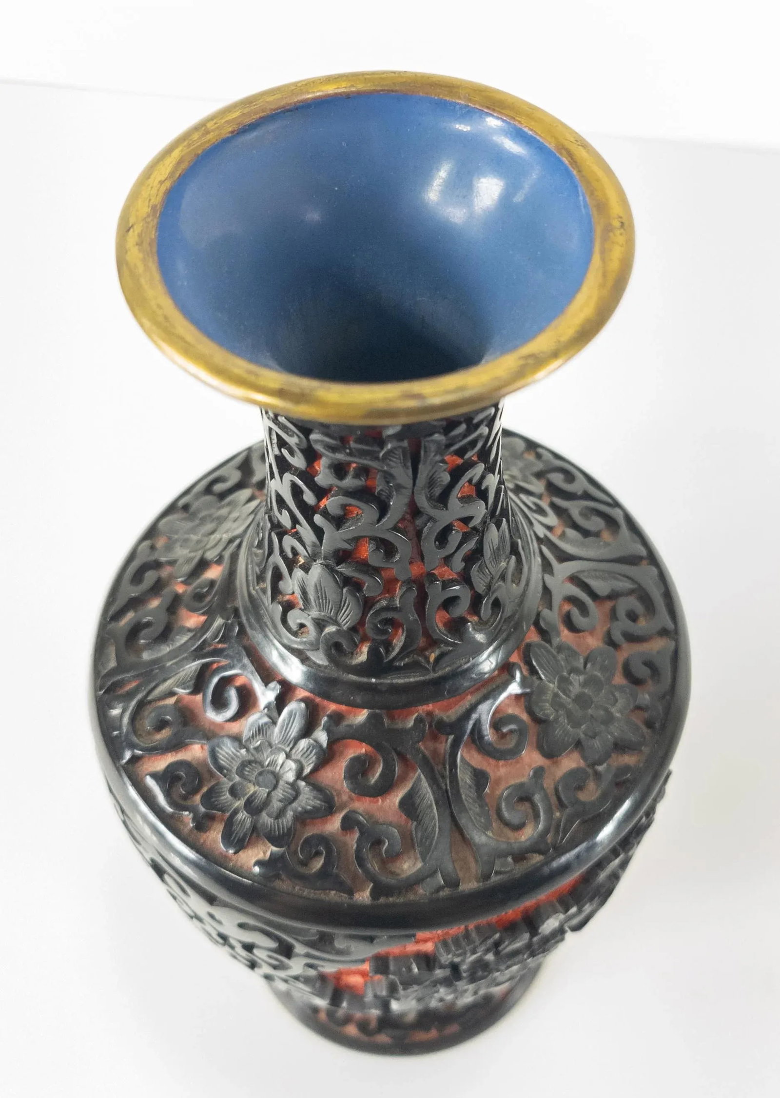 Chinese Chinoiserie Black and Red Cinnabar Lacquer Vase - 8