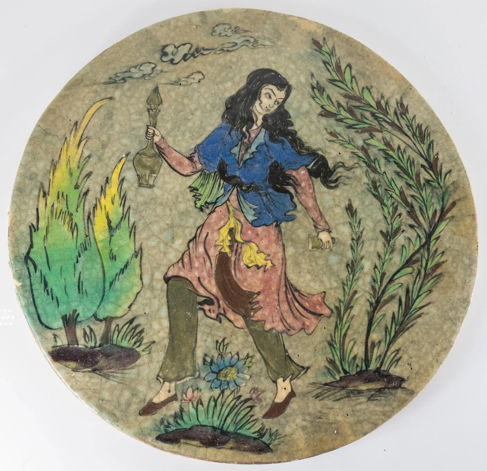 Early 20th Century Persian Middle Eastern Style Polychrome Pottery Plaque - 12