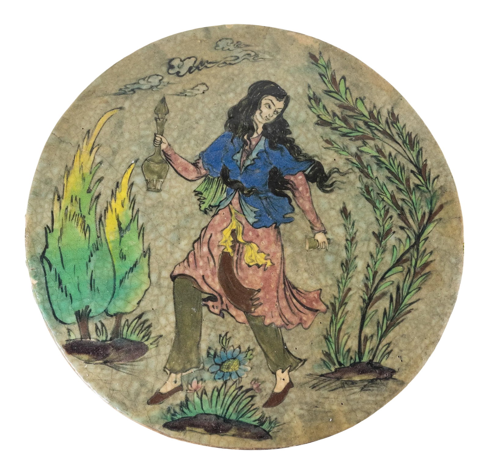 Early 20th Century Persian Middle Eastern Style Polychrome Pottery Plaque (1 of 12)