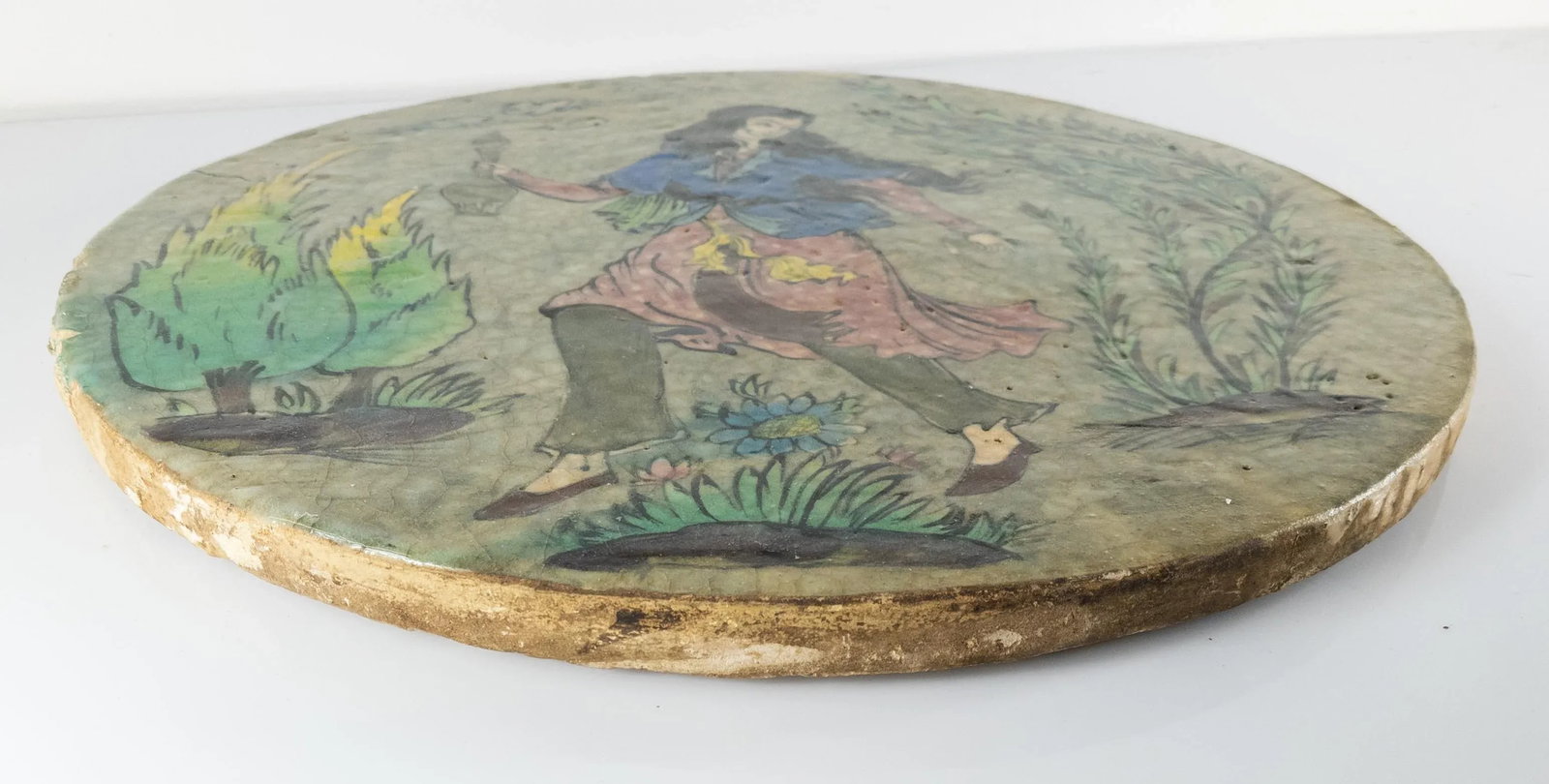 Early 20th Century Persian Middle Eastern Style Polychrome Pottery Plaque - 9