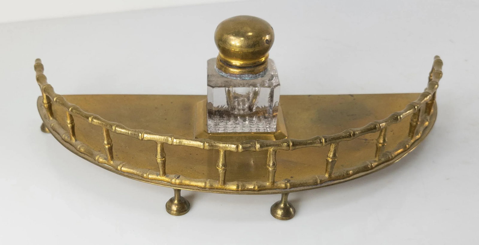 19th Century English Faux Bamboo Brass Inkwell Desk Set - 11