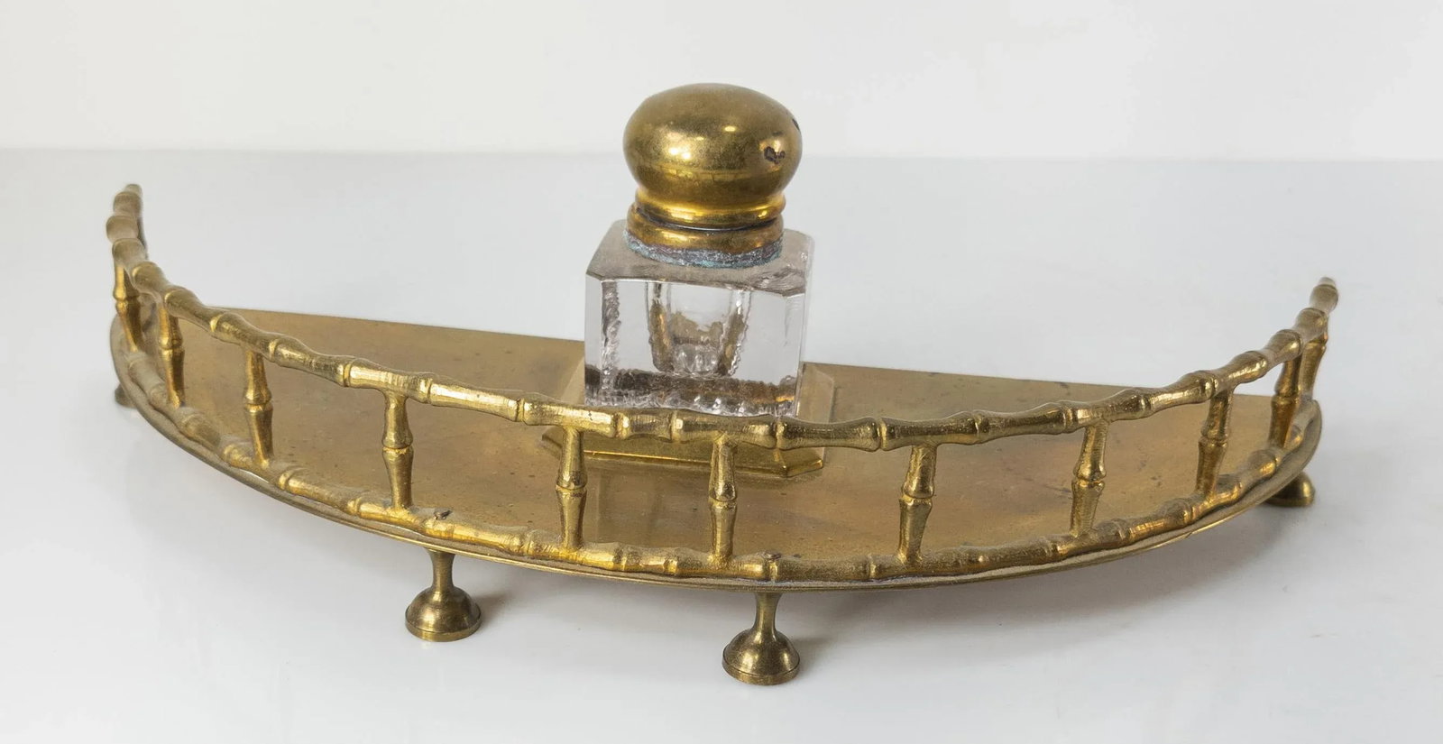 19th Century English Faux Bamboo Brass Inkwell Desk Set - 2