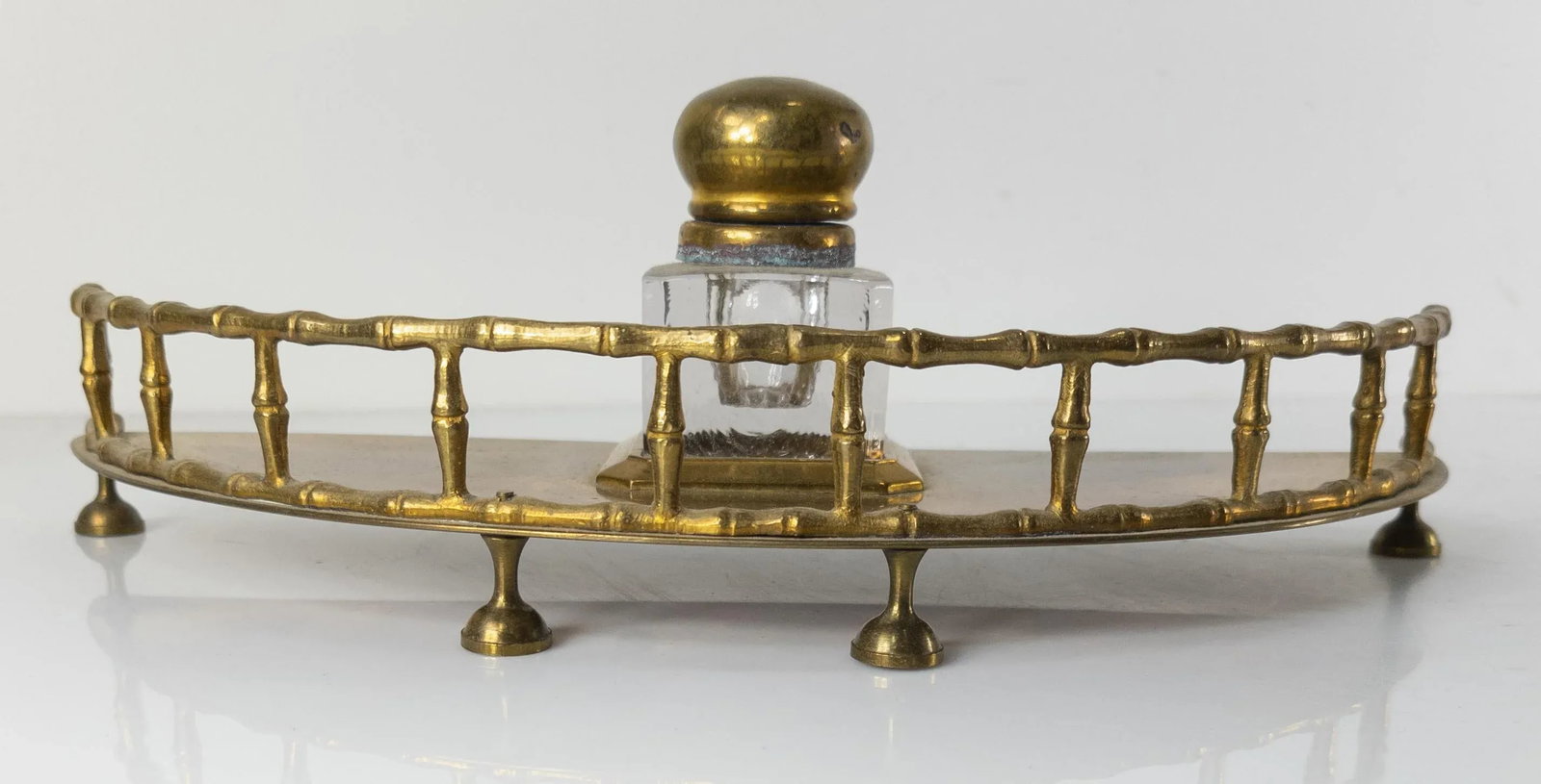 19th Century English Faux Bamboo Brass Inkwell Desk Set - 3