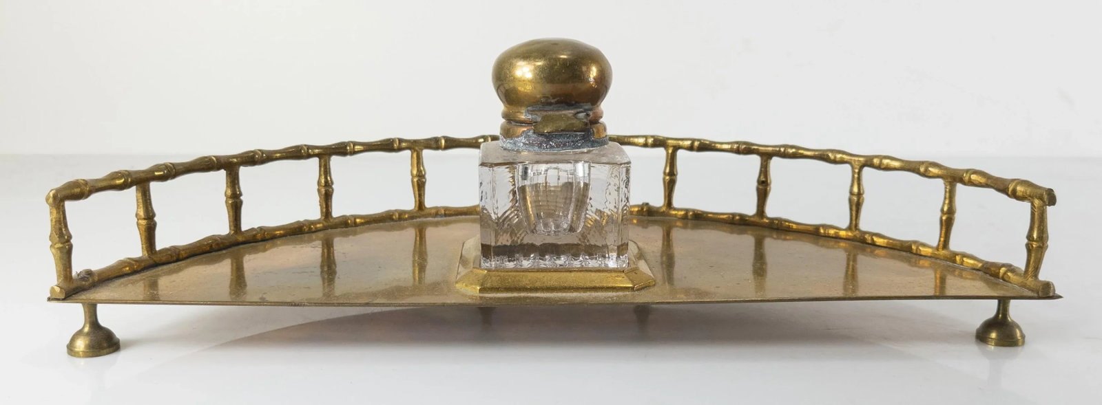 19th Century English Faux Bamboo Brass Inkwell Desk Set - 5