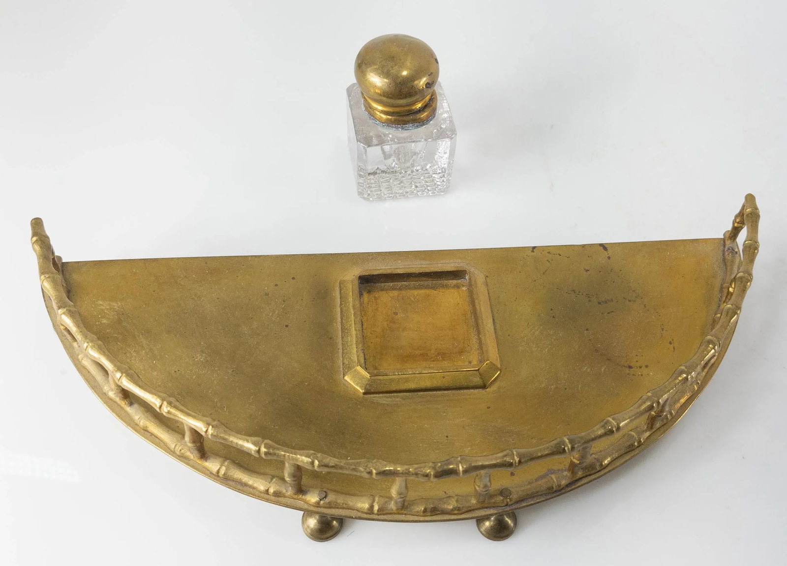 19th Century English Faux Bamboo Brass Inkwell Desk Set - 8