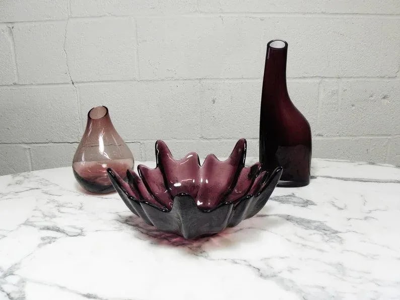 Vintage Purple Art Glass Vases - Set of 3 - 2