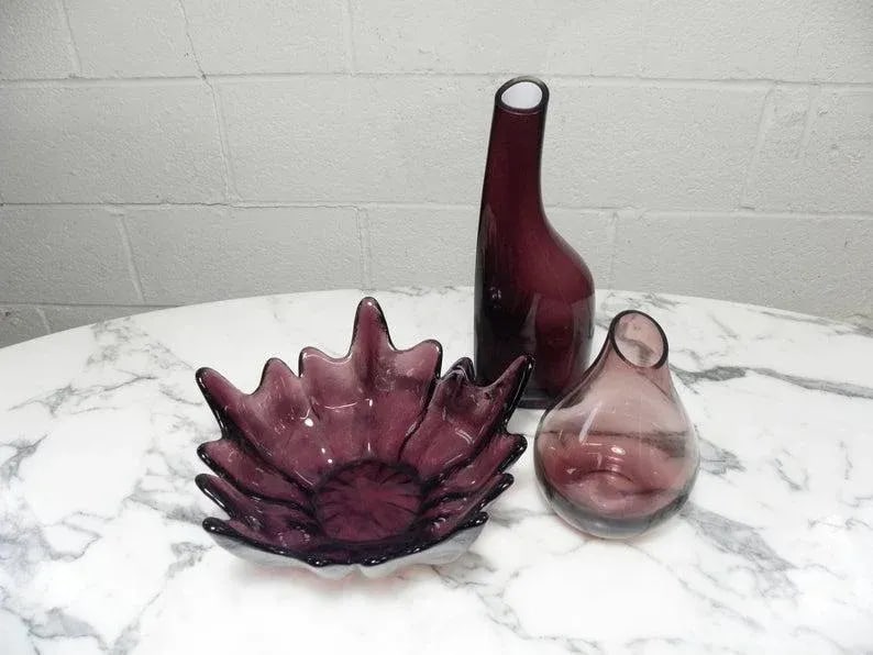 Vintage Purple Art Glass Vases - Set of 3 - 3