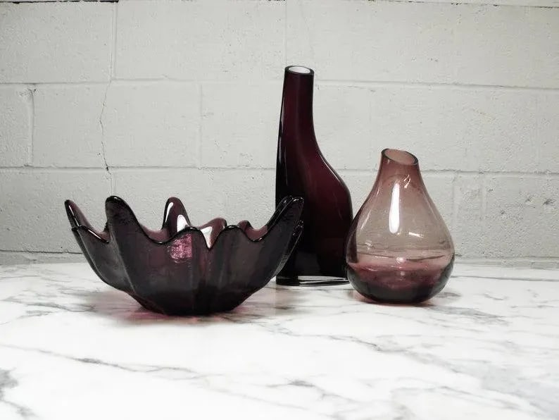 Vintage Purple Art Glass Vases - Set of 3 - 4