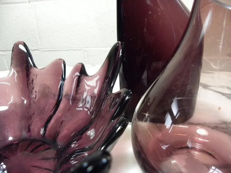 Vintage Purple Art Glass Vases - Set of 3 - 5