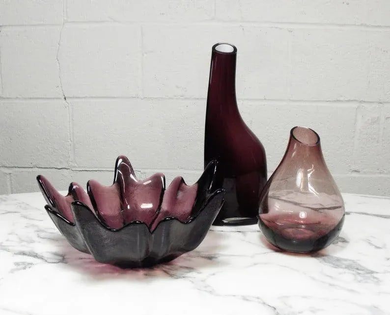 Vintage Purple Art Glass Vases - Set of 3 - 6