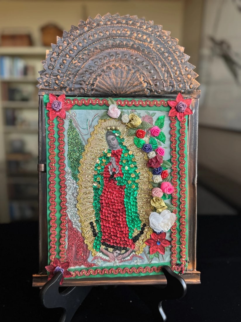 Large Mexican Devotional Nicho With Pressed Copper Frame - 2