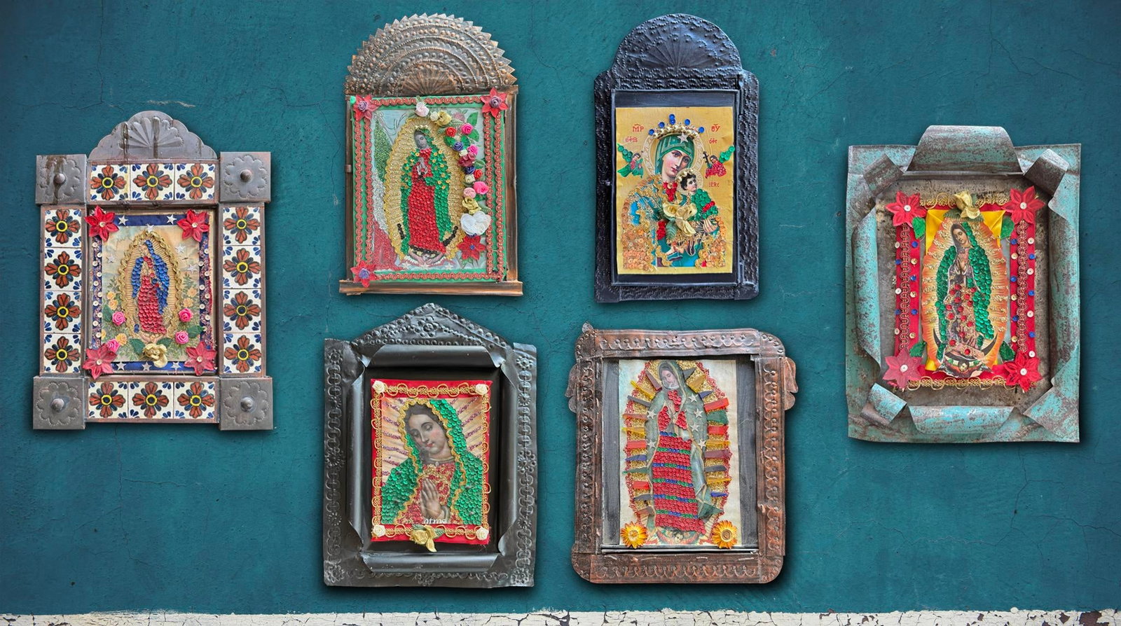 Large Mexican Devotional Nicho With Pressed Copper Frame - 5