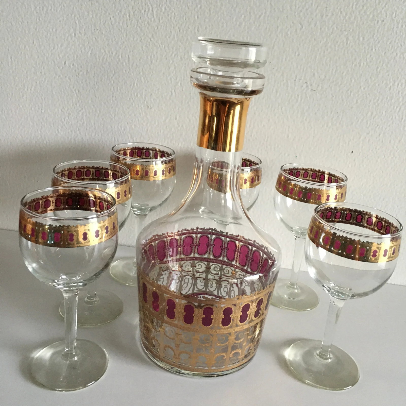 Vintage Culver Wine Glasses & Decanter With Holder- 7 Pieces - 2