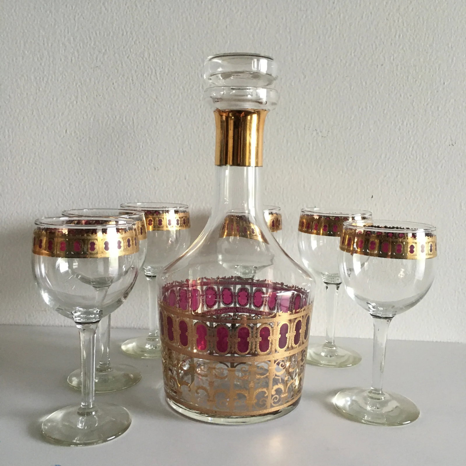 Vintage Culver Wine Glasses & Decanter With Holder- 7 Pieces - 5