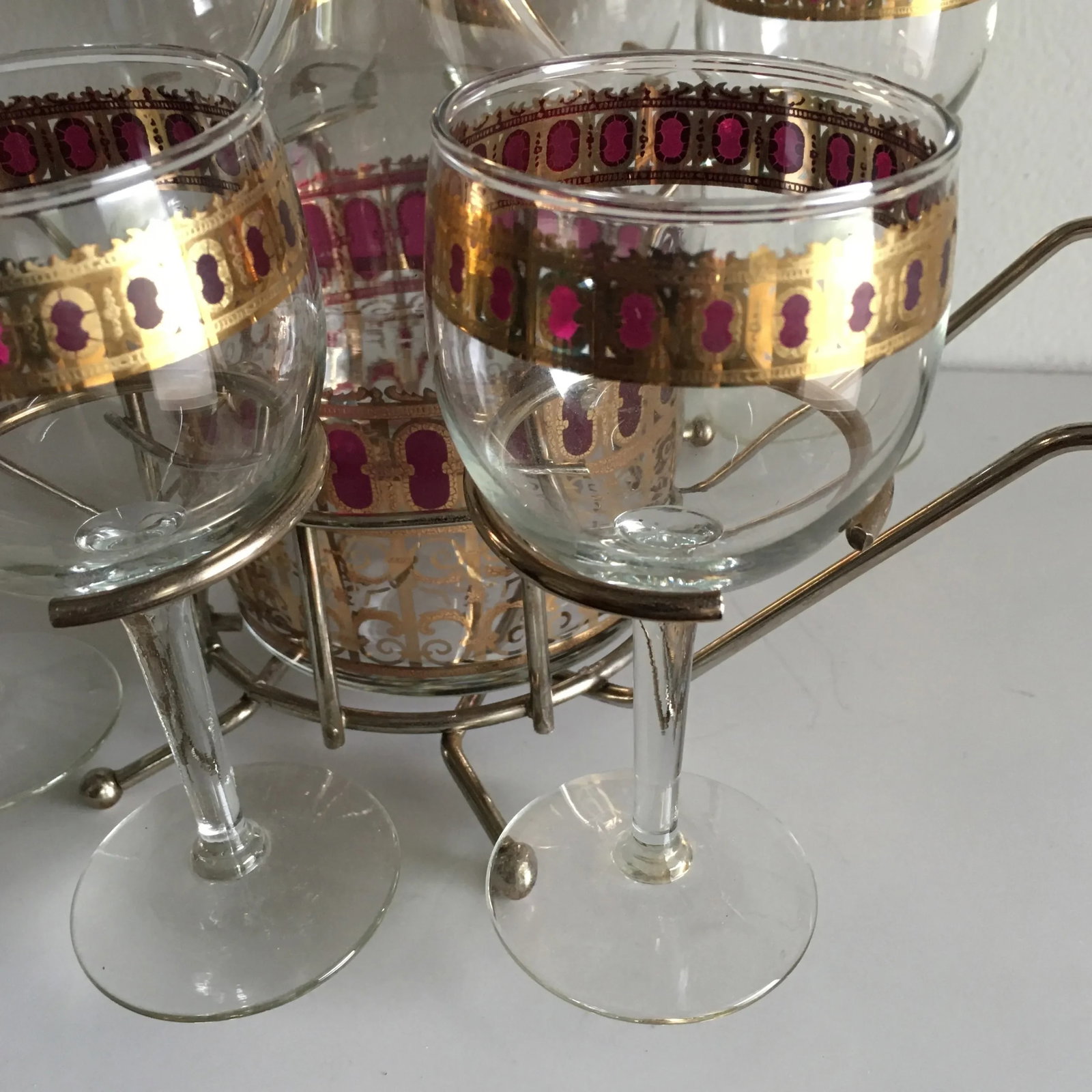 Vintage Culver Wine Glasses & Decanter With Holder- 7 Pieces - 7