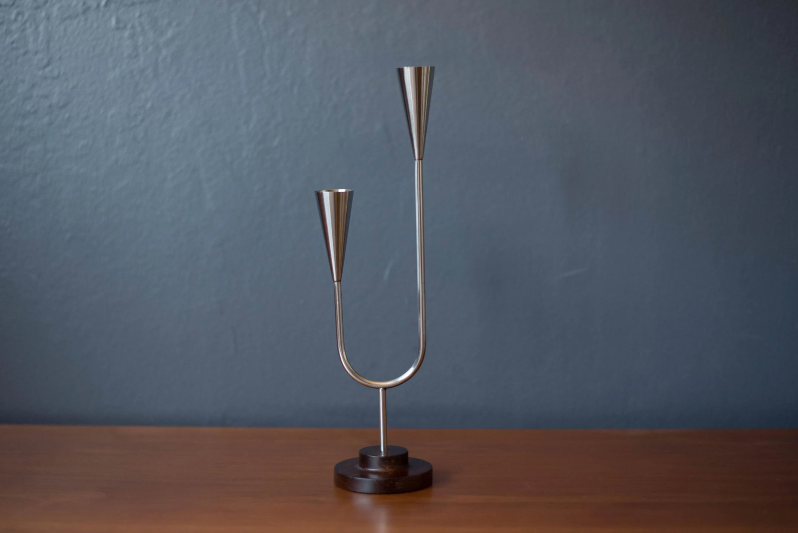 Danish Modern Lundtofte Rosewood and Stainless Steel Candle Holder - 2