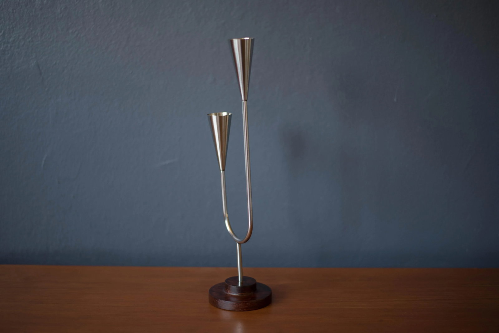 Danish Modern Lundtofte Rosewood and Stainless Steel Candle Holder - 3