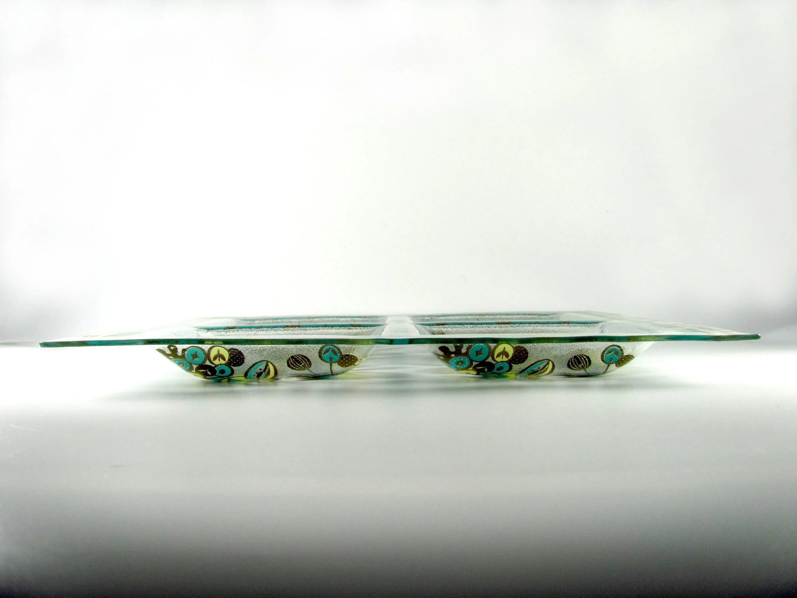 15" Georges Briard Teal Turquoise Seafoam Chartreuse Gold Forbidden Fruit Four Section Barware Glass - 10