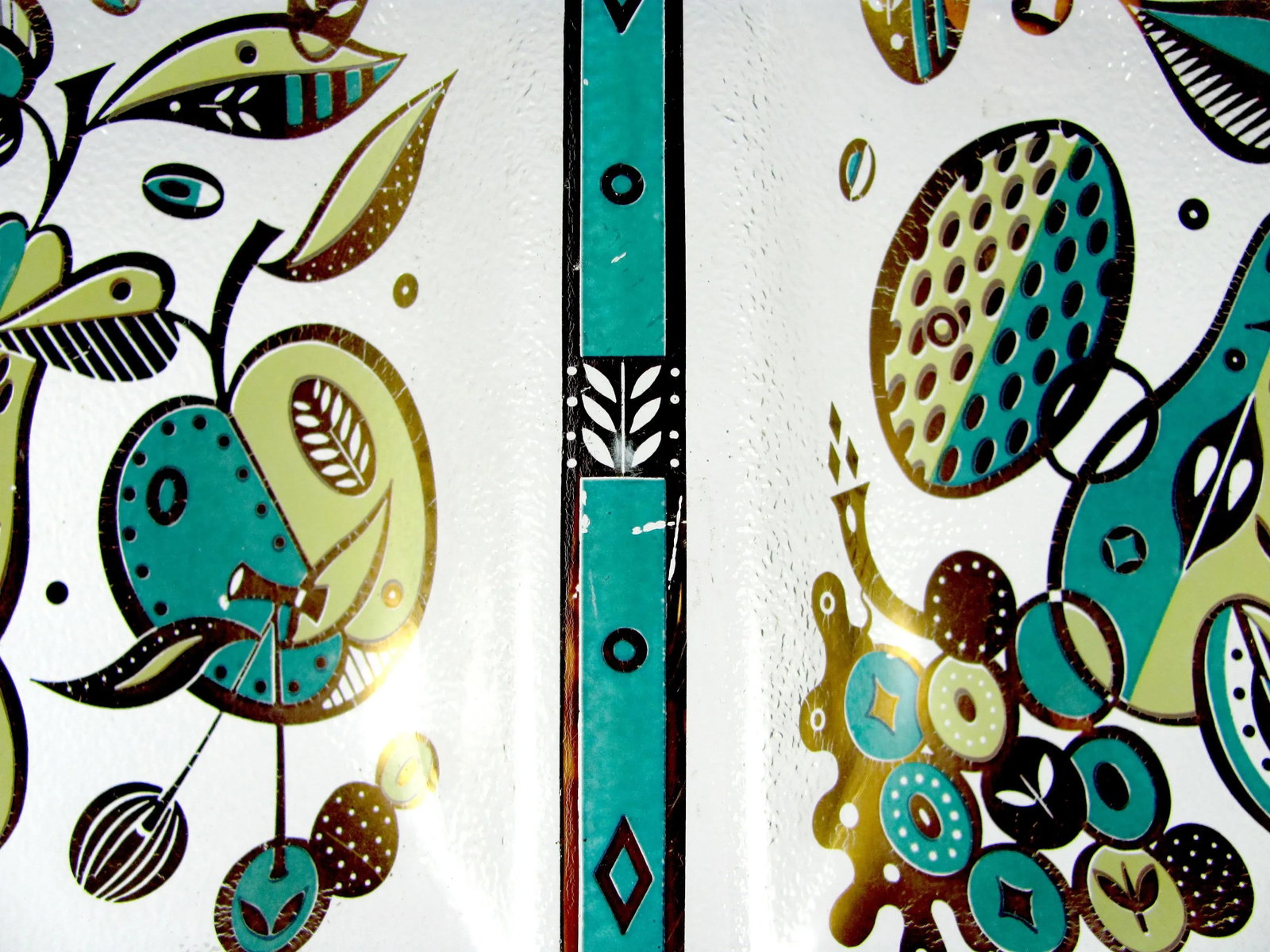 15" Georges Briard Teal Turquoise Seafoam Chartreuse Gold Forbidden Fruit Four Section Barware Glass - 3