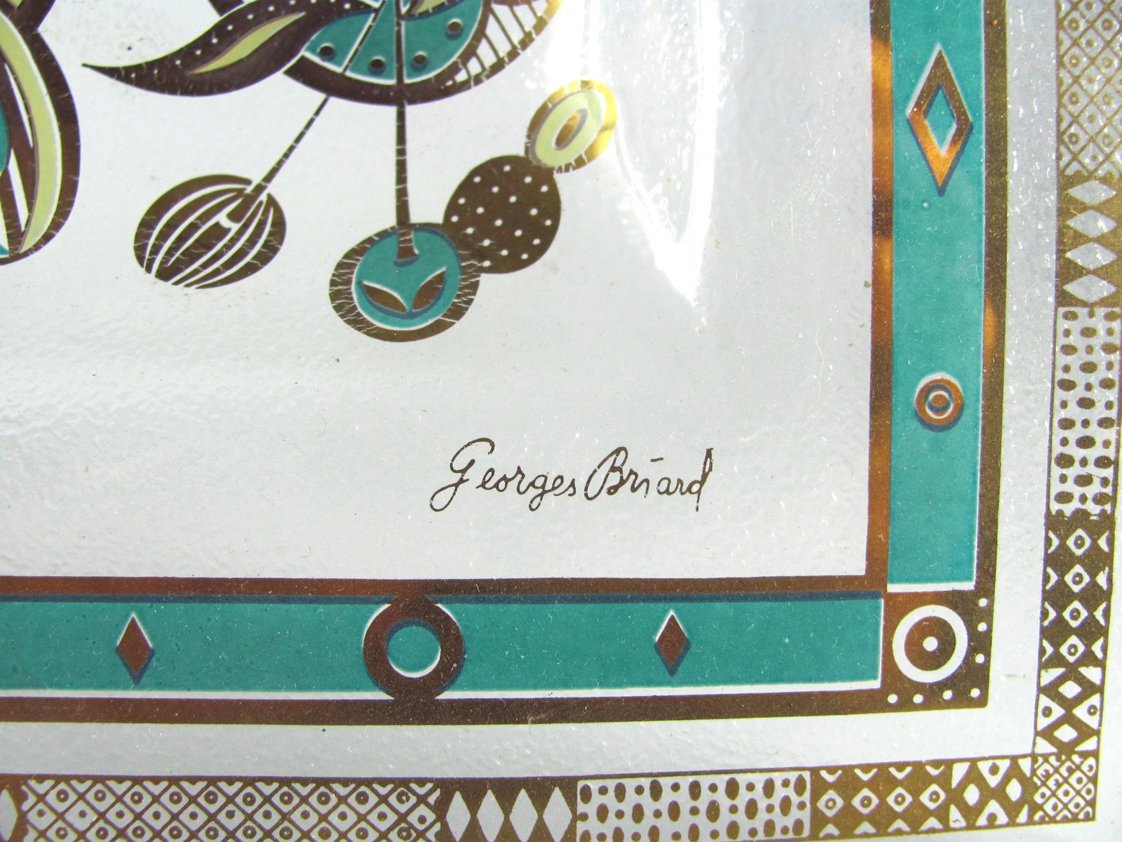 15" Georges Briard Teal Turquoise Seafoam Chartreuse Gold Forbidden Fruit Four Section Barware Glass - 6