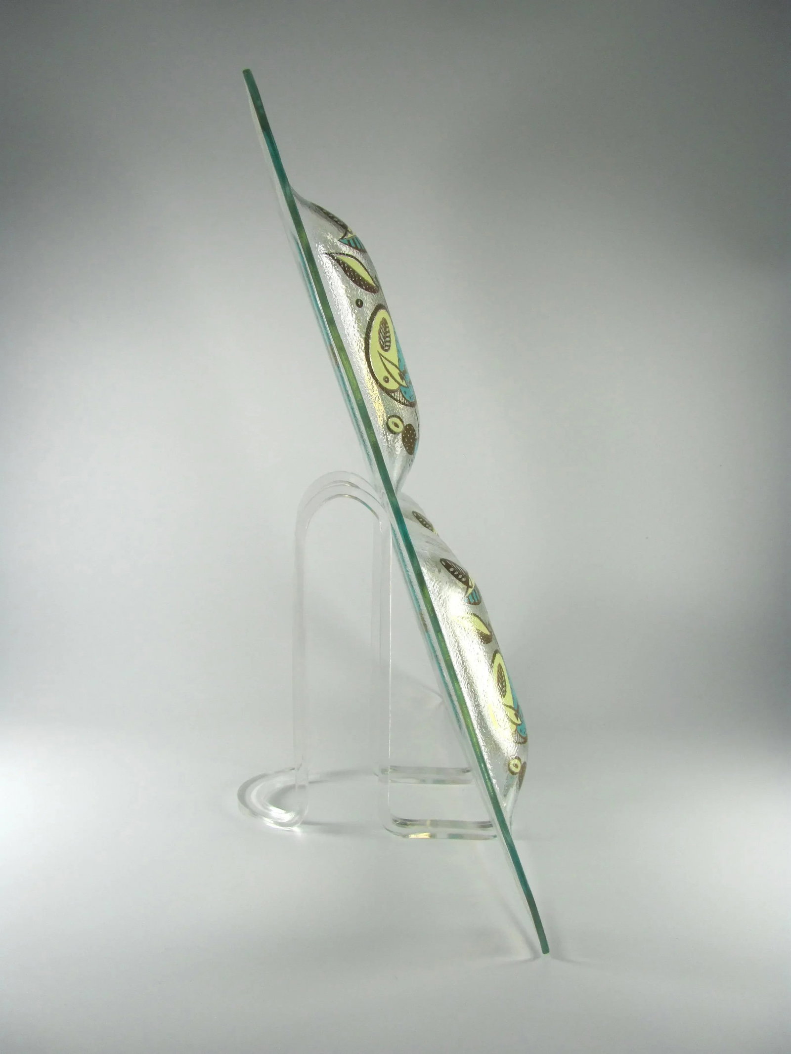 15" Georges Briard Teal Turquoise Seafoam Chartreuse Gold Forbidden Fruit Four Section Barware Glass - 9