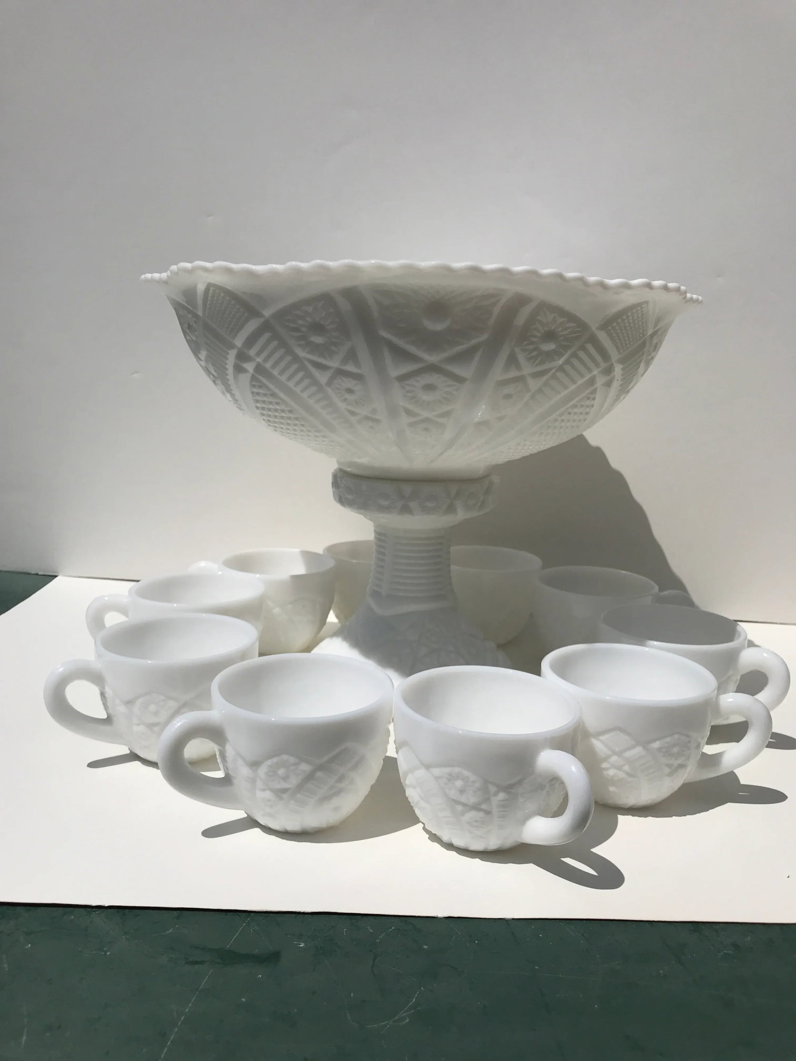 1930s Westmoreland McKee Milk Glass Punch Bowl Set- 25 Pieces - 12