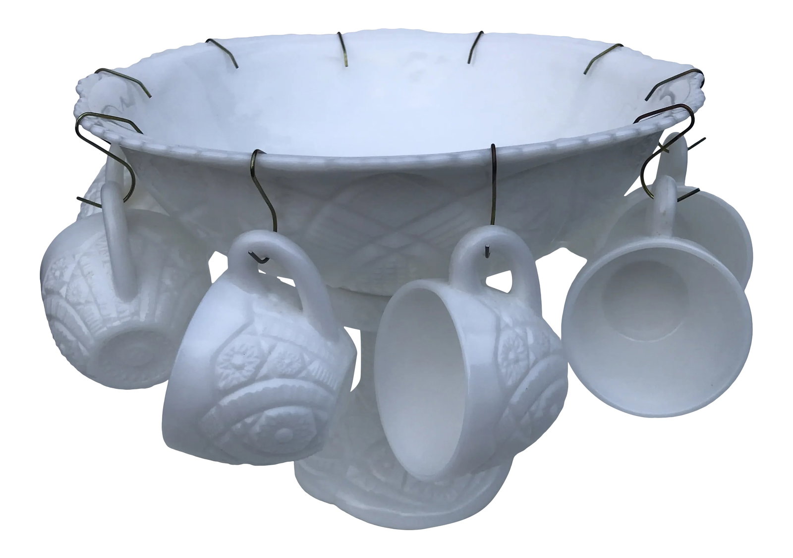 1930s Westmoreland McKee Milk Glass Punch Bowl Set- 25 Pieces (1 of 13)