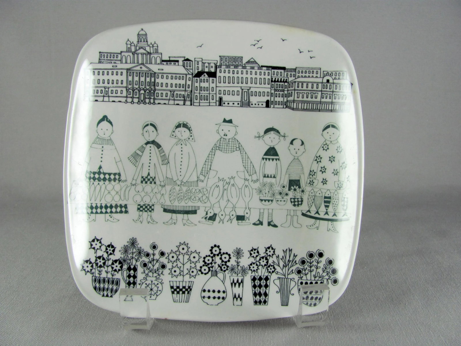 1960s Raija Uosikkinen for Arabia of Finland Kauppatori Appetizer Wall Plate Dish - Set of 4 - 10