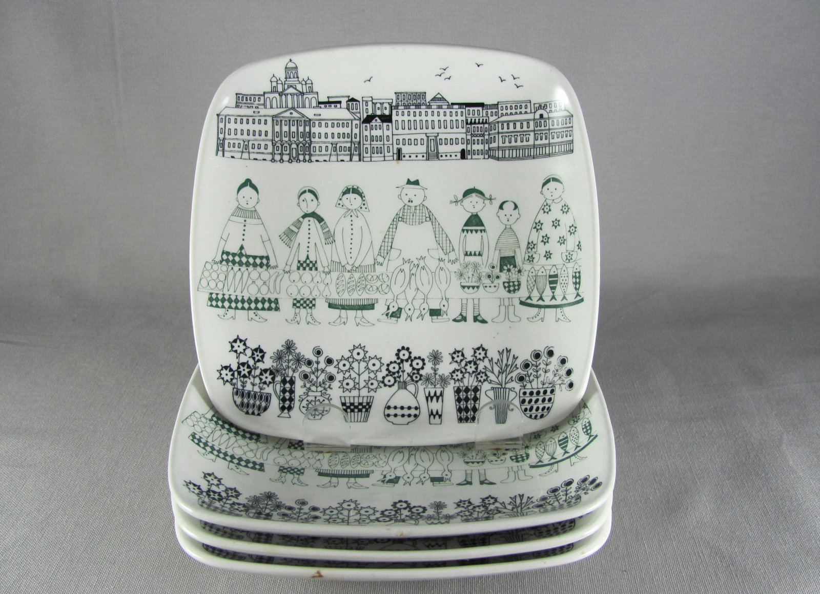 1960s Raija Uosikkinen for Arabia of Finland Kauppatori Appetizer Wall Plate Dish - Set of 4 - 13