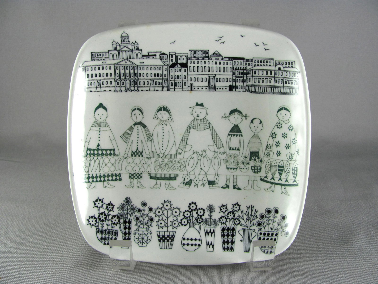1960s Raija Uosikkinen for Arabia of Finland Kauppatori Appetizer Wall Plate Dish - Set of 4 - 2